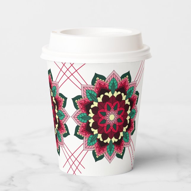 Mandala Muster 02 in tiefrosa Papiertasse Pappbecher (Rückseite)