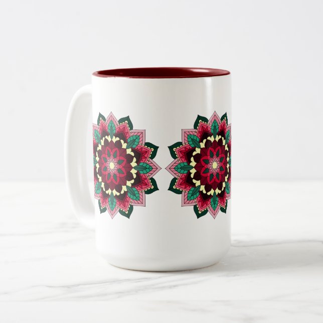 Mandala Muster 02 in tiefrosa Zweifarbige Tasse (Vorderseite Links)