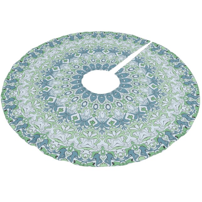 Mandala-Muster an der grünen und blauen Küste Polyester Weihnachtsbaumdecke (Schrägansicht)