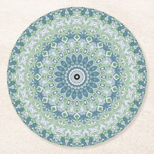 Mandala-Muster an der grünen und blauen Küste Runder Pappuntersetzer