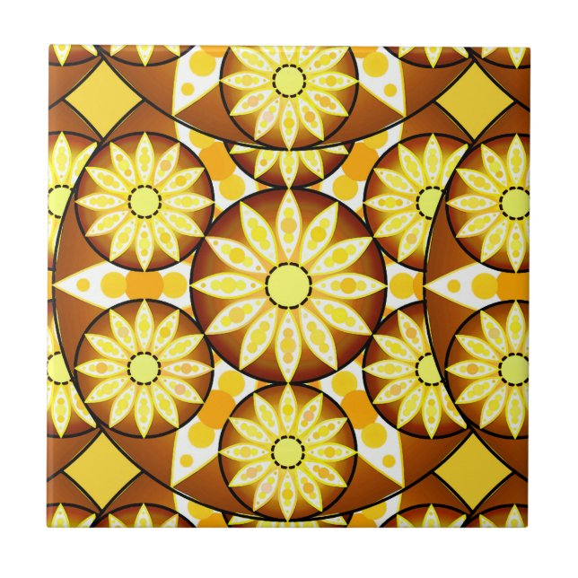 Mandala-Muster, Brauntöne und Gold Fliese (Vorderseite)