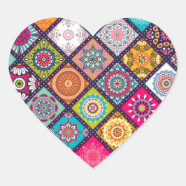 Mandala Muster bunt marokkanisch Herz-Aufkleber