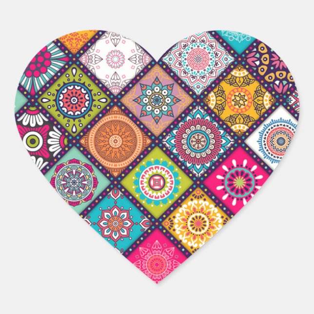 Mandala Muster bunt marokkanisch Herz-Aufkleber (Vorderseite)