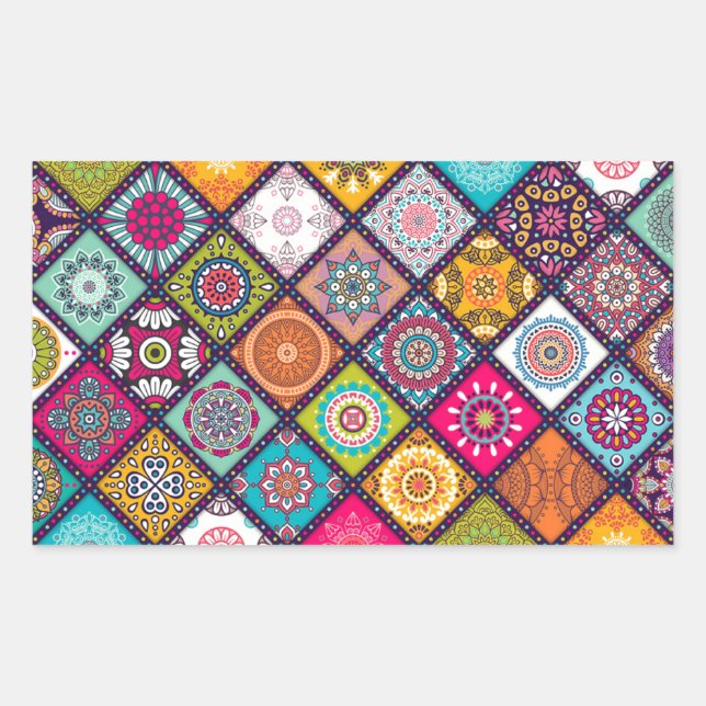 Mandala Muster bunt marokkanisch Rechteckiger Aufkleber (Vorderseite)
