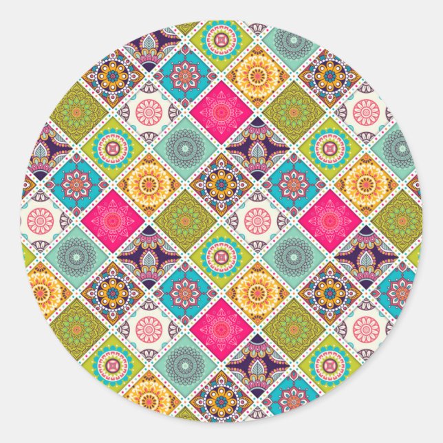 Mandala Muster bunt marokkanisch Runder Aufkleber (Vorderseite)