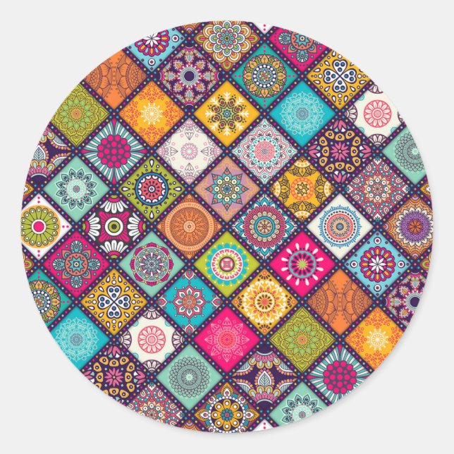 Mandala Muster bunt marokkanisch Runder Aufkleber (Vorderseite)