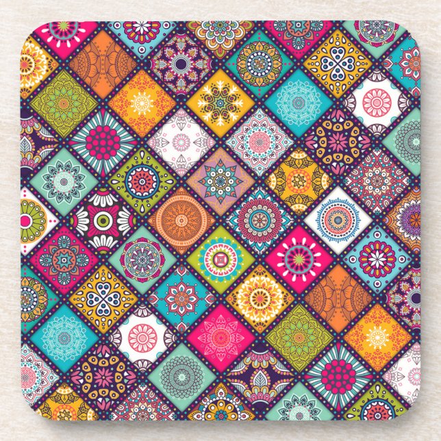 Mandala Muster bunt marokkanisch Untersetzer (Vorderseite)
