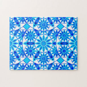Mandala Muster, Cobalt Blau, Türkis und Weiß