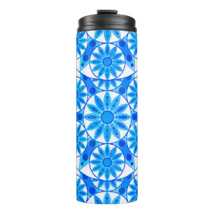 Mandala Muster, Cobalt Blau, Türkis und Weiß Thermosbecher