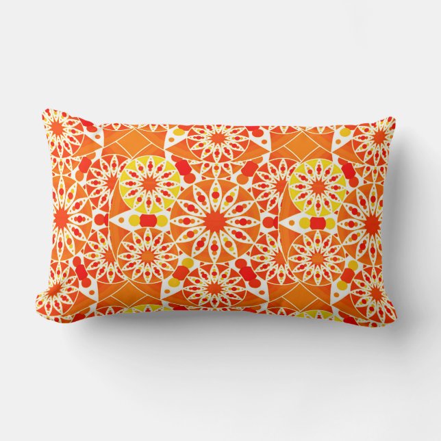 Mandala Muster, Coral Orange und Gold Lendenkissen (Vorderseite)