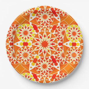 Mandala-Muster, Coral Orange und Gold Pappteller