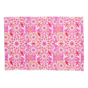 Mandala-Muster, Fuchsienrosa und Koralle Kissenbezug
