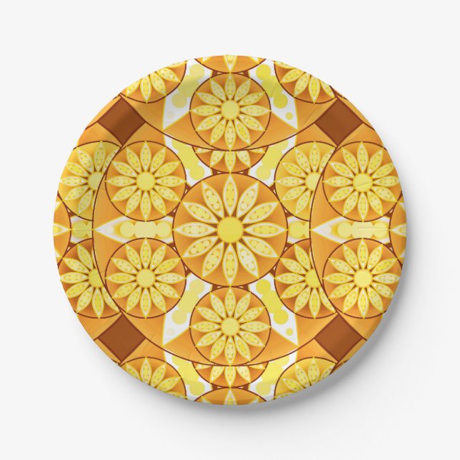 Mandala-Muster, gelb, gold und braun Pappteller (Vorderseite)