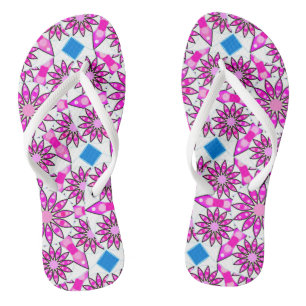 Mandala-Muster, heißrosa, schwarz und weiß Flip Flops