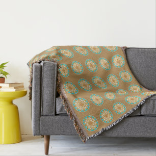 Mandala-Muster in Beige, Creme und Türkis Decke