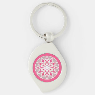 Mandala-Muster in Fuchsia-Pink, Weiß und Grau Schlüsselanhänger