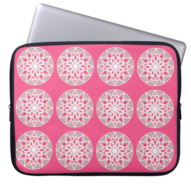 Mandala-Muster in heißen rosa, weiß und grau Laptopschutzhülle (Vorderseite)