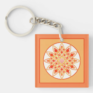 Mandala-Muster in Korallen, Orange und Gold Schlüsselanhänger