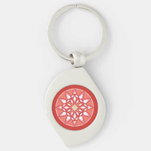 Mandala-Muster in Korallenrosa, Bordeaux und Weiß Schlüsselanhänger