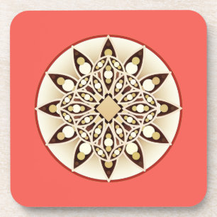 Mandala-Muster in Korallenrosa, Schokolade und Brä Getränkeuntersetzer