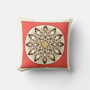 Mandala-Muster in Korallenrosa, Schokolade und Brä Kissen