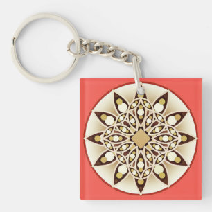 Mandala-Muster in Korallenrosa, Schokolade und Brä Schlüsselanhänger