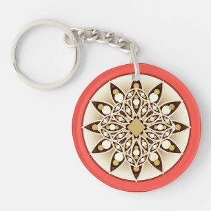 Mandala-Muster in Korallenrosa, Schokolade und Brä Schlüsselanhänger