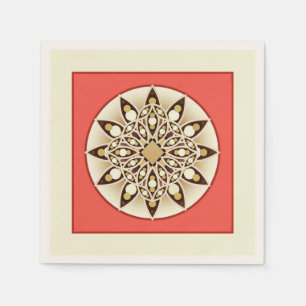 Mandala-Muster in Korallenrosa, Schokolade und Brä Serviette
