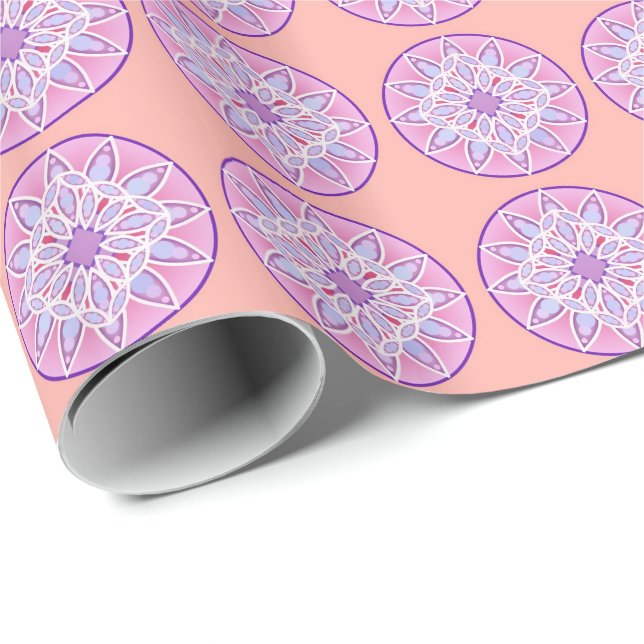 Mandala-Muster in Lavendel, Orchideen und Korallen Geschenkpapier (Rolleneckpunkt)
