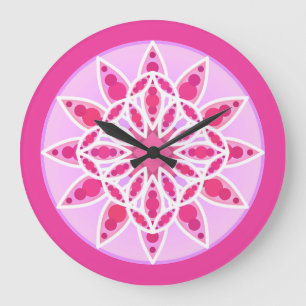 Mandala-Muster in Rosa, Fuchsien und Weiß Große Wanduhr
