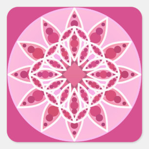 Mandala-Muster in Rosa, Fuchsien und Weiß Quadratischer Aufkleber