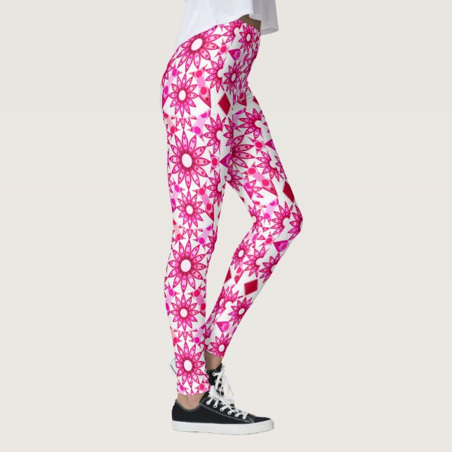 Mandala-Muster in Rosa- und Marontönen Leggings (Rechts)