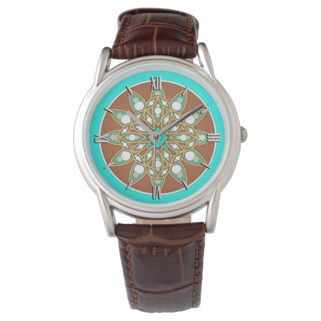 Mandala-Muster in Schokolade, Bräune und Türkis Armbanduhr (Vorderseite)