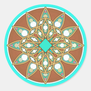 Mandala-Muster in Schokolade, Bräune und Türkis Runder Aufkleber