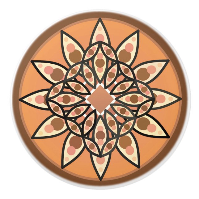 Mandala-Muster in Schokolade, Terrakotta und Rost Keramikknauf (Vorderseite)