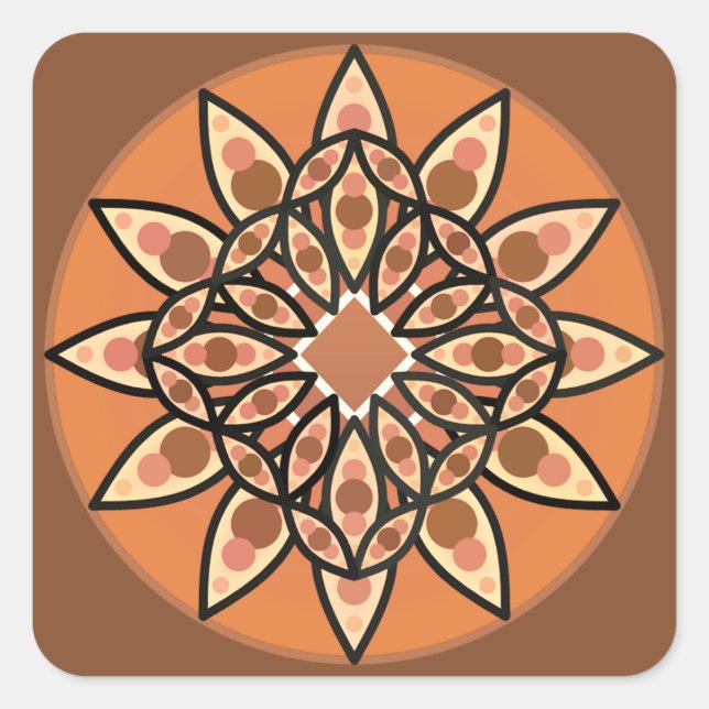 Mandala-Muster in Schokolade, Terrakotta und Rost Quadratischer Aufkleber (Vorderseite)