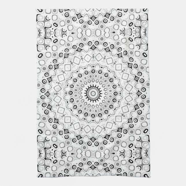 Mandala-Muster in Schwarz und Weiß Geschirrtuch (Vertikal)