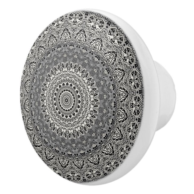Mandala-Muster in Schwarz und Weiß Keramikknauf (Rechts)