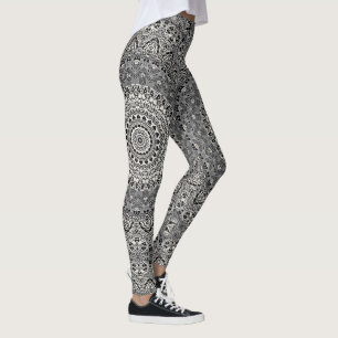 Mandala-Muster in Schwarz und Weiß Leggings
