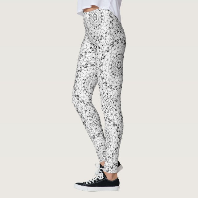 Mandala-Muster in Schwarz und Weiß Leggings (Links)