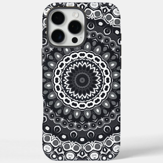 Mandala-Muster in Schwarzweiß iPhone 16 Pro Max Hülle (Rückseite)
