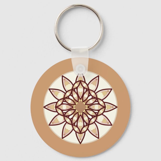 Mandala Muster in Tan und Schokolade Brown Schlüsselanhänger (Vorderseite)