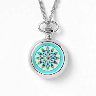 Mandala-Muster in Türkis, Bräune und Marine Armbanduhr