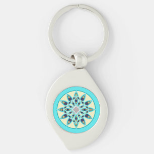 Mandala-Muster in Türkis, Bräune und Marine Schlüsselanhänger