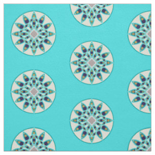 Mandala-Muster in Türkis, Creme und Marine Stoff