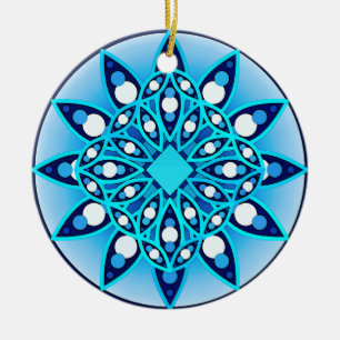 Mandala-Muster in Türkis, Kobalt und Weiß Keramik Ornament