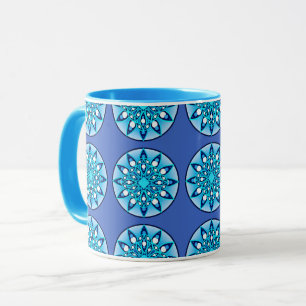 Mandala-Muster in Türkis, Kobalt und Weiß Tasse