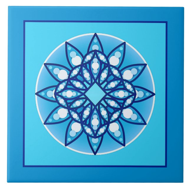 Mandala-Muster in Türkis und Blau Fliese (Vorderseite)