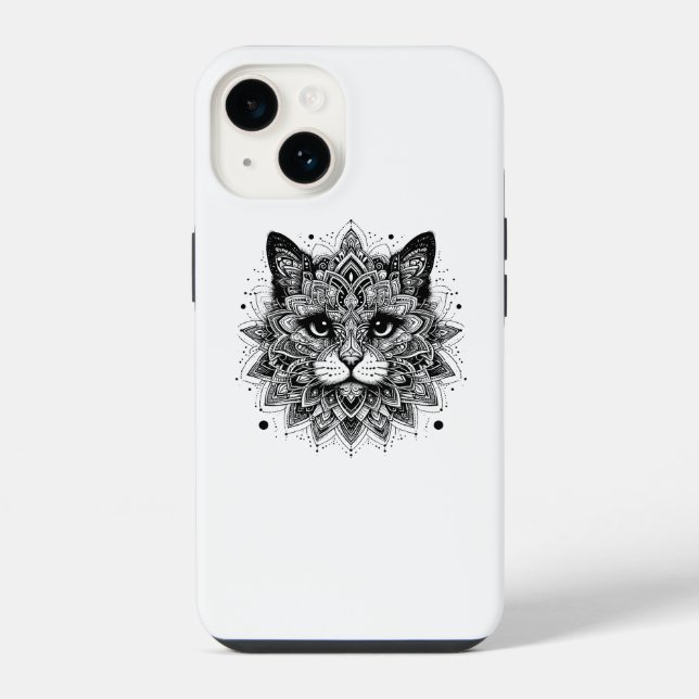 Mandala-Muster-Katze-Design iPhone 14 Hülle (Rückseite)
