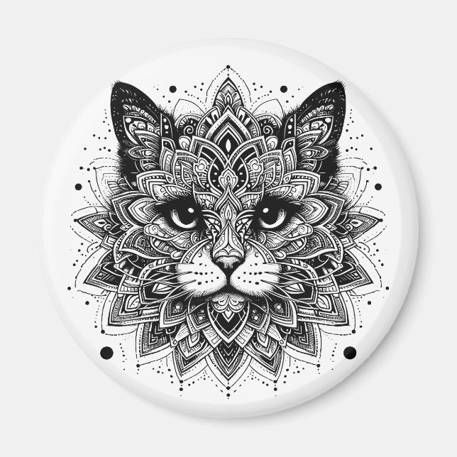 Mandala-Muster-Katze-Design Magnet (Vorne)